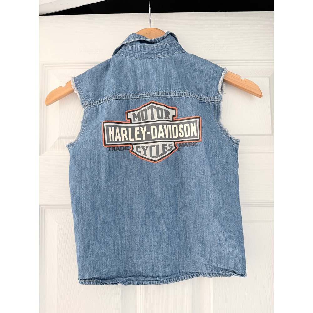 Harley-Davidson Toddler Denim Sleeveless Button Down Shirt Bikercore Grunge